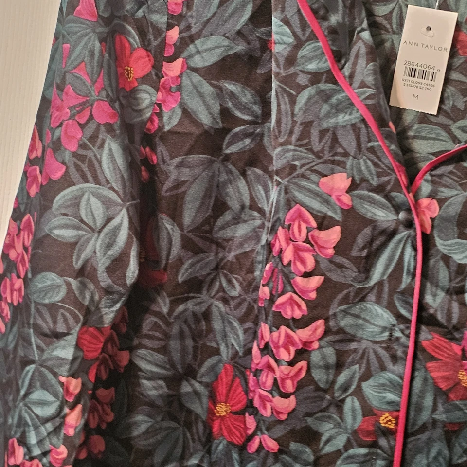 Top de pijama con botones Ann Taylor para dormir nuevo con etiquetas talla M floral hawaiano caprichoso Foto 3 de 4