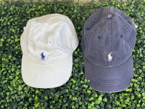 Lot Of 2 Polo Ralph Lauren Blue White Adjustable Hat Strap Back Pony Cap