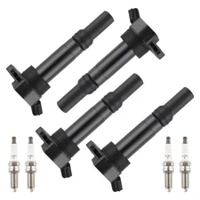 Ignition Coil Pack and Iridium Spark Plug Set of 4 For Hyundai Kia UF651 97390
