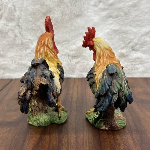 VTG Rooster Figurine Hand Painted Resin Country Farmhouse Kitchen Decor SET OF 2 - Picture 4 of 9