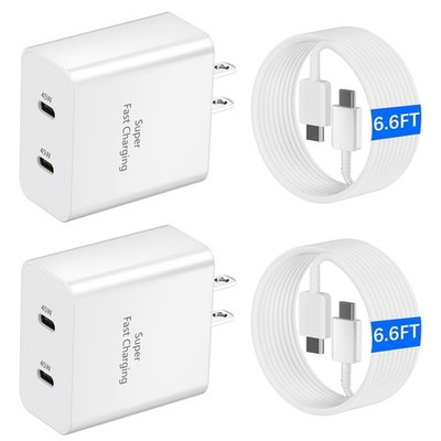 45W USB-C Super Fast Charger, 2-Port 45 Watt Type C Charger Fast Charging Blo...