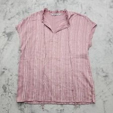Arianna by Howard’s Top Womens L Pink Mauve White Striped Cap Sleeve Ruffle Neck