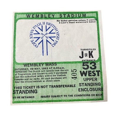 Pope John Paul II Wembley Stadium Mass Ticket May 1982 UK British Visit Service