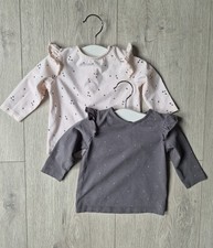 Next 3-6 months girls long sleeve top set 2 piece grey rose polka dot