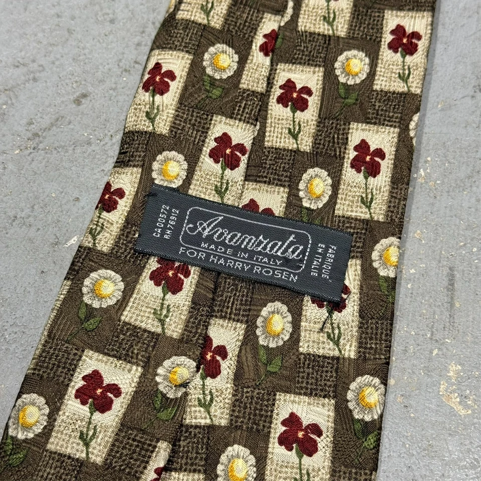 Corbata Avanlata Harry Rosen patrón floral hecha en Italia 100% seda 3,75" Foto 4 de 4