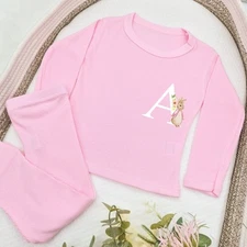Personalised Pink Rabbit Initial Ribbed Loungewear