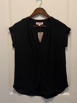 Philosophy Republic Clothing Black V-Neck Cap Sleeve Blouse Size S