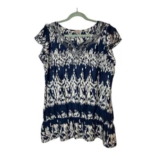 Soon Viscose Blouse Blue White Beads Appliquéd Butterfly Sleeves Peplum Size 20