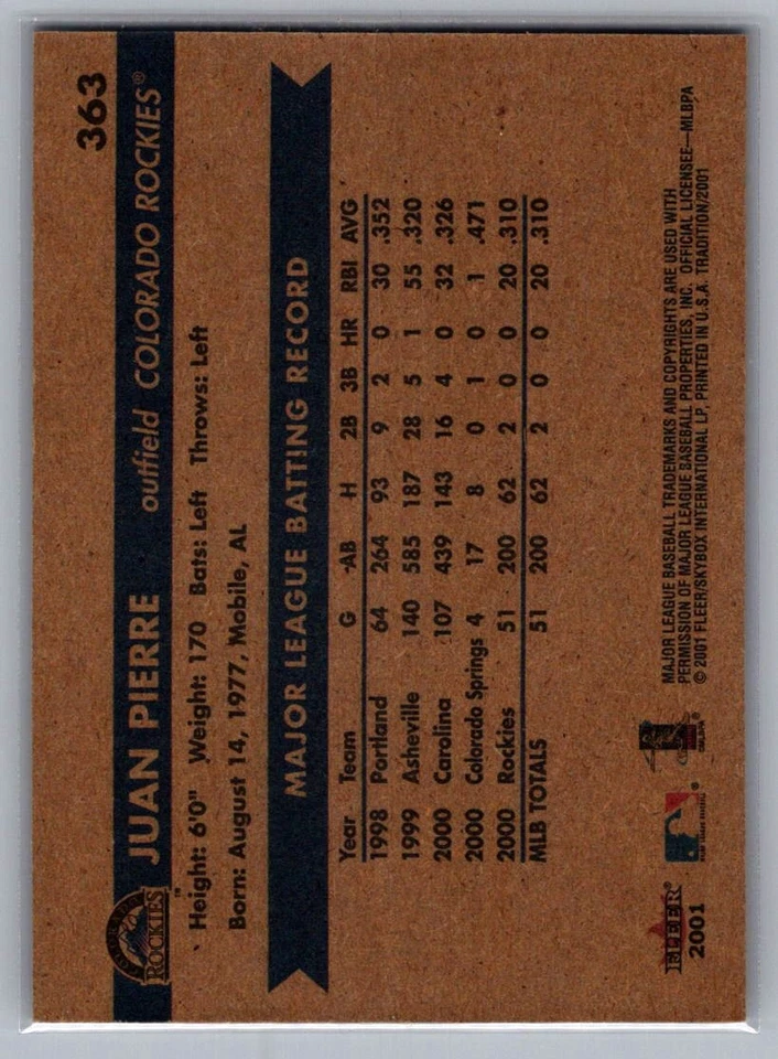 2001 Fleer Tradition #363 Juan Pierre - Image 2 of 2