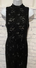 Alice + Olivia Maxi Black Lace Sleeveless High Neck Dress With Slit Size 2
