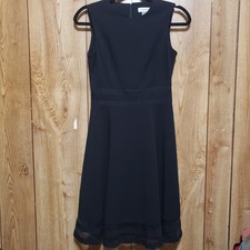 Calvin Klein Dress Sz 2 Black Fit & Flare Sheer Hem  Business Wedding Guest