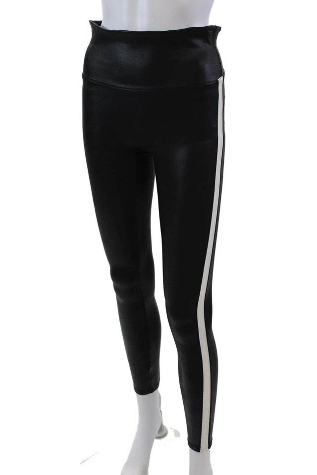 Leggings deportivos al tobillo Spanx de tiro alto a rayas negros blancos medianos para mujer Foto 2 de 4