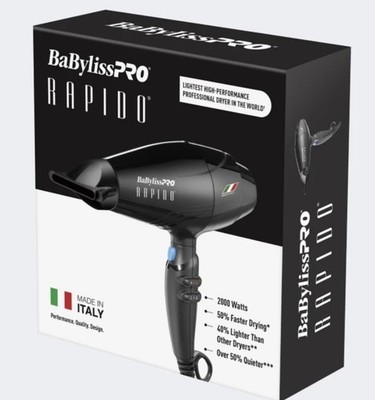 BaBylissPRO Hair Dryer Nano Titanium Rapido Black 2000Watt Blow Dryer #BRAP1 NEW