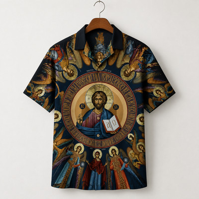 Pantocrator Vision Hawaiian Shirt Orthodox Christian Icon Art Button Up Gift Men