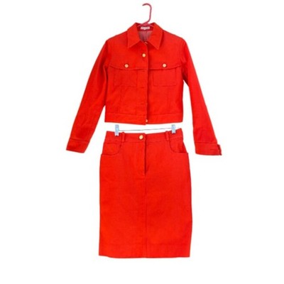 Celine Women's Size 38 Medium M  2-piece Neon Orange Jacket and Suit Set