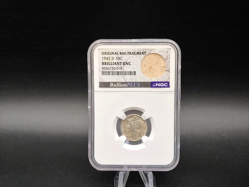 1942-D Mercury Dime 10c NGC Brilliant Uncirculated With "Original Bag Fragment"