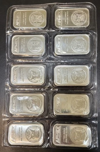 TEN (10x) 1 oz Silver Bars - APMEX .999 Fine Silver in SEALED PLASTIC Sec Market