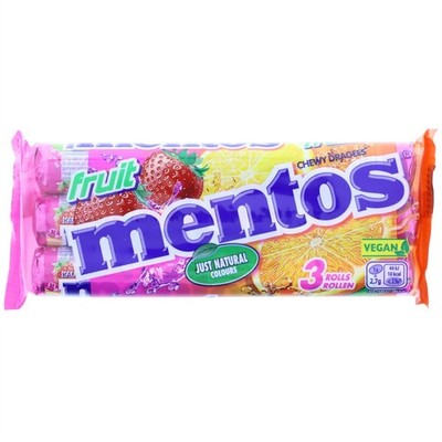 Mentos Fruit Chewy Dragees Frucht Bonbons 3x38g Rollen Mehrfrucht