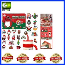 Festive Advent Calendar 2025 with 24 Reusable Straw Toppers for Christmas Cheers