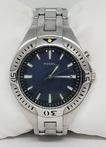 Mens Fossil Blue Silver Tone Steel 