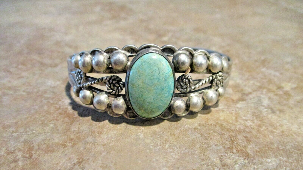 40s〜50s Navajo Sterling Silver Bracelet ELABORATE !! OLD 1940's / 50's Navajo Sterling Silver Turquoise