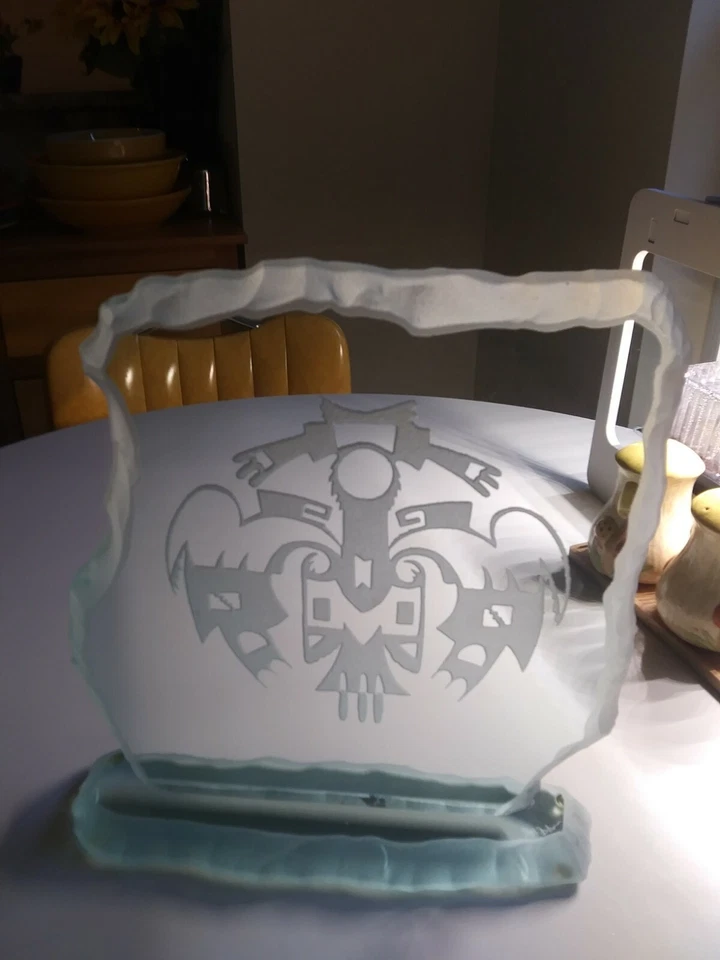 Thunderbird Katchina Signed Sandblasted Art Glass Ethnic Southwest Statue Decor - Image 3 of 4