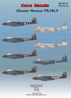 Euro Aufkleber GLOSTER METEOR FR.MK.9 Decals Royal Air-force WW11 RAF ED72116