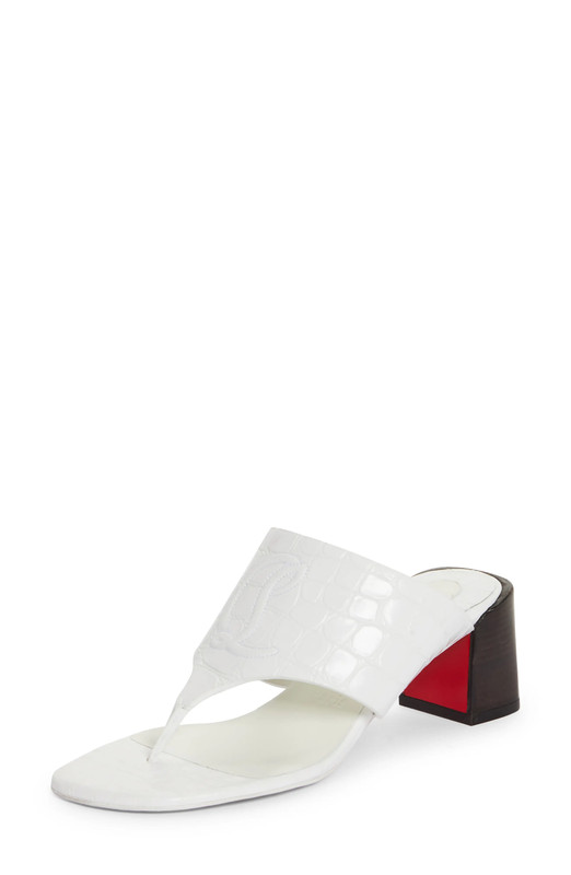100% AUTH NEW WOMEN LOUBOUTIN TONGAMULE WHITE CROC THONG SANDALS EU 37.5/US 7.5