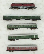 Trix German N Scale Powered Diesel Locomotive and Four Passenger Cars