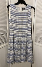 NWT Vince Camuto Womens 6 Blue Ivory Stripe Sleeveless Fit & Flare Dress $148