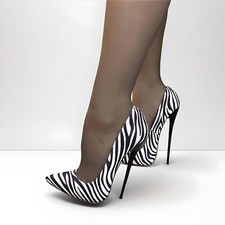 Ultra high heel leopard/zebra print STILETTO PUMPS 6-16cm 6" heel  hand made