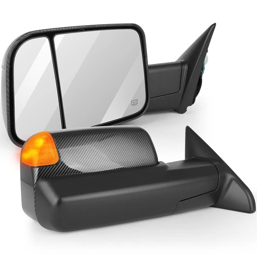 Carbon Fiber Pair Power Heated Puddle Signal Side Mirrors Tow For Ram 1500 16-17