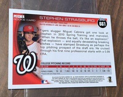 2010 Topps Card # 661 STEPHEN STRASBURG Rookie RC - Washington