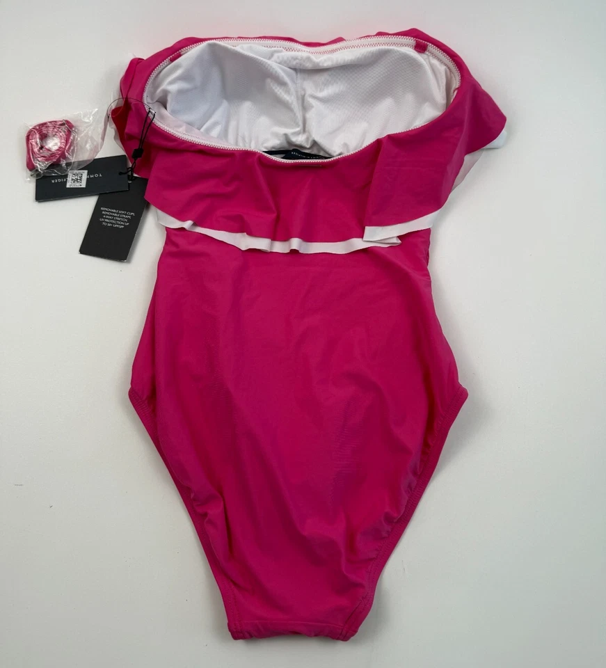 Traje de baño Tommy Hilfiger de una pieza sin tirantes con volantes 50+UPF rosa talla 4 nuevo con etiquetas Foto 2 de 4