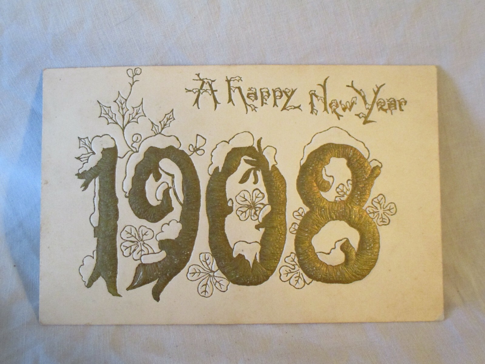 VTG 1907 EMBOSSED POSTCARD 1908 A HAPPY NEW YEAR POSTMARKED PORT