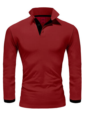 Herren Poloshirt Basic Kontrast Langarm Polohemd Shirt 5201
