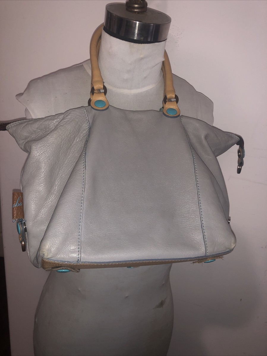 GABS Soft Leather Textured Light Blue Purse Tote Handbag From