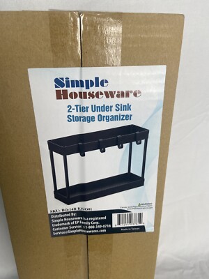 SimpleHouseware Black 2-Tier Under Sink Organizer Storage Tray with Hooks, NEW
