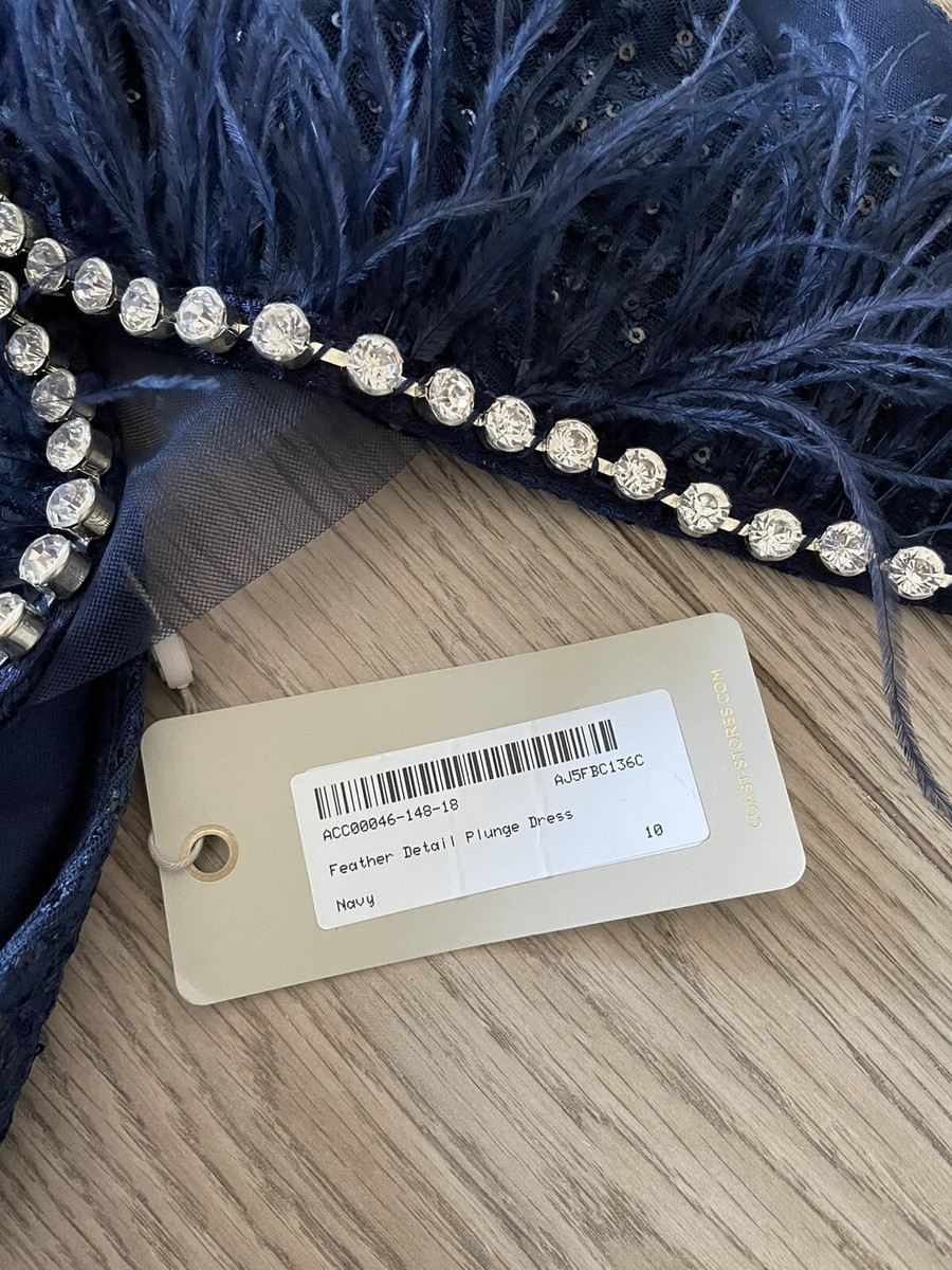 Coast Feather Detail Plunge Maxi Dress UK 10 UK