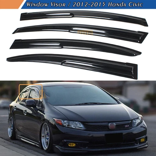 For 2012-2015 Honda Civic Sedan JDM 3D Wavy Mugen Style Window Visor Rain Guards