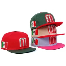 Mexico Baseball Cap Letter M With Embroidered Flag Flat Brim Snapback Hat