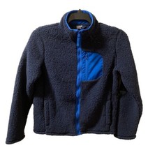 Lands End Zip Jacket Teddy Fleece Kids Pullover Size L 14/16 Blue Cozy Warm