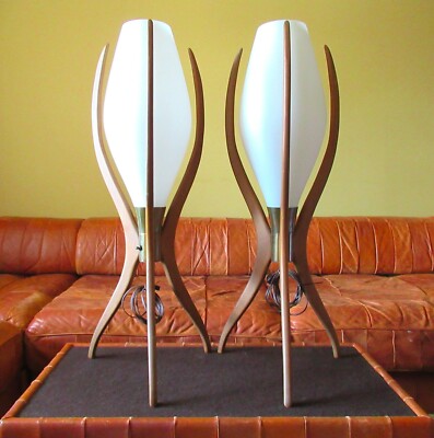 Pair Mid Century Modern Rocket Lamps Atomic Adrian Pearsall Era
