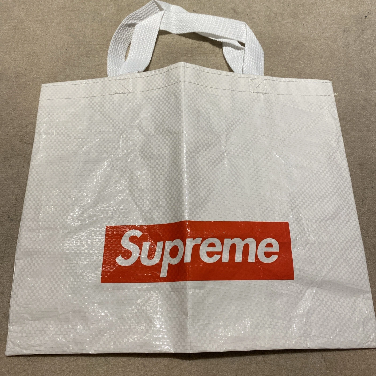 Sac fourre tout réutilisable authentique Supreme poignées tissées polypropylène M 14 x 12 x 3,5