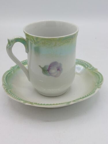 set of 4 C. 1914 - 1922 PK Silesia Cups & Saucers Peony Pattern - Picture 4 of 6