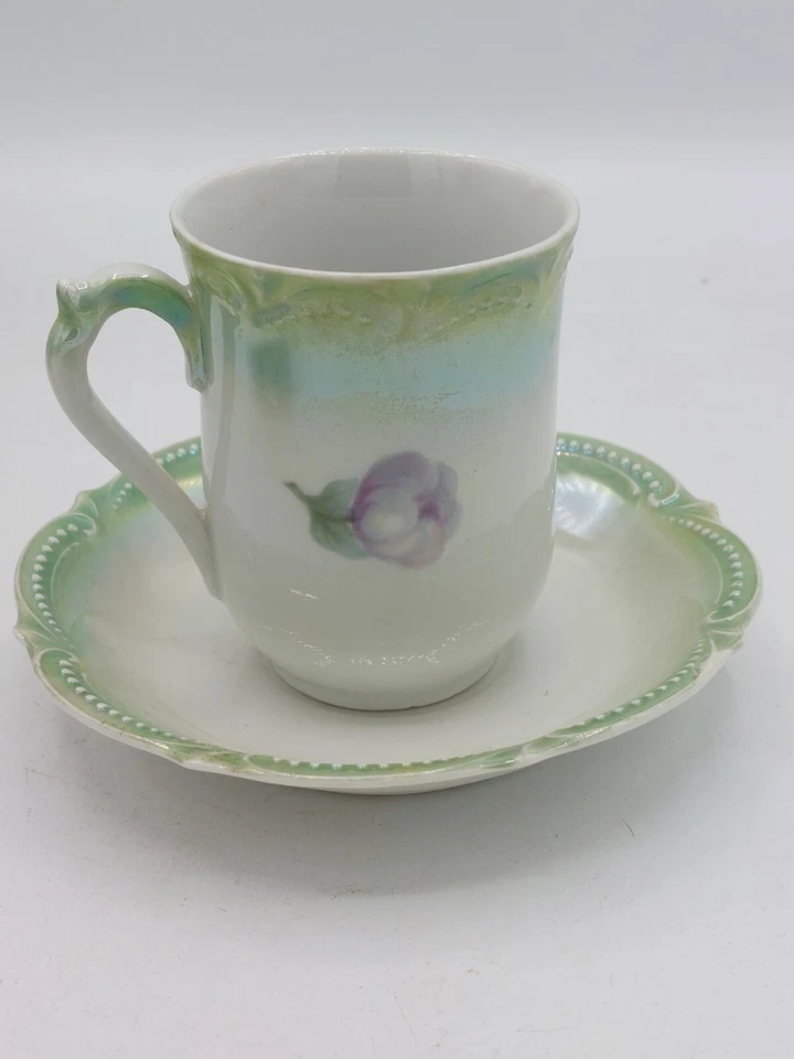 set of 4 C. 1914 - 1922 PK Silesia Cups & Saucers Peony Pattern - Image 4 of 4