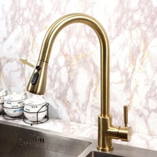 Brushed Gold Kitchen Faucet Deck Mount Single Holder One Hole Stainless Steel