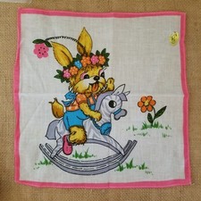 Vintage Childrens Easter Hankie Bunny Flowers