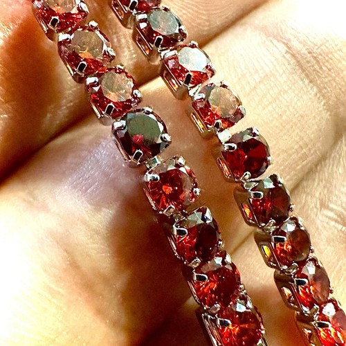 Red Ruby 18k White Gold Plated Tennis Bracelet Created 7.5 inch 3MM Women - Picture 5 of 9