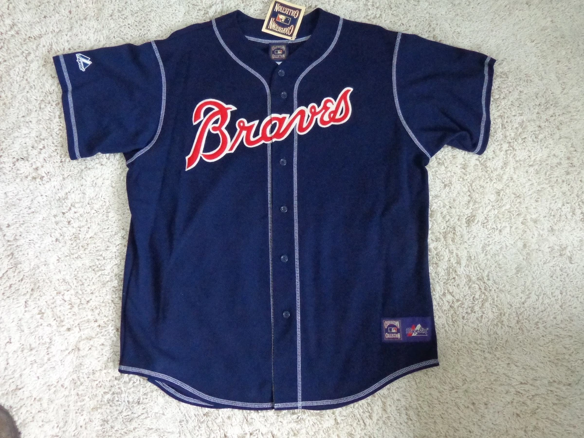 VINTAGE MLB Atlanta Braves Cooperstown Jersey Old School All Sewn Majestic  Blue